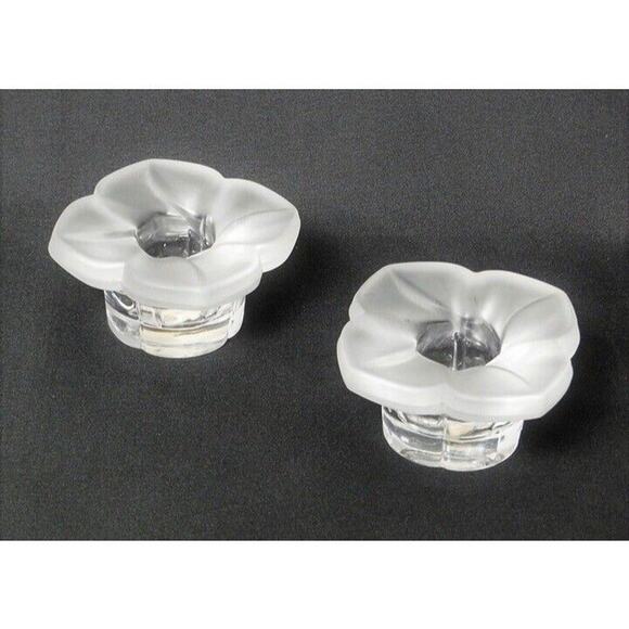 JG Durand Candle Holders France Frosted Satine Crystal Glass Floral - Picture 1 of 4